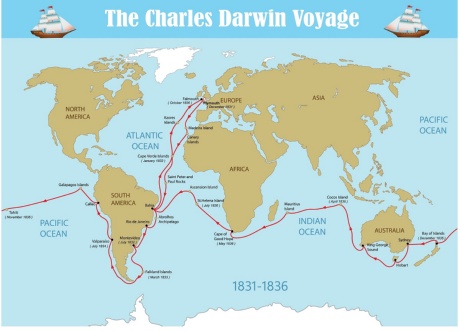 Mapa cesty Charlese Darwina